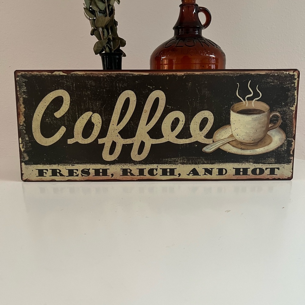 Vintage Coffee Tin Sign - Black and Cream